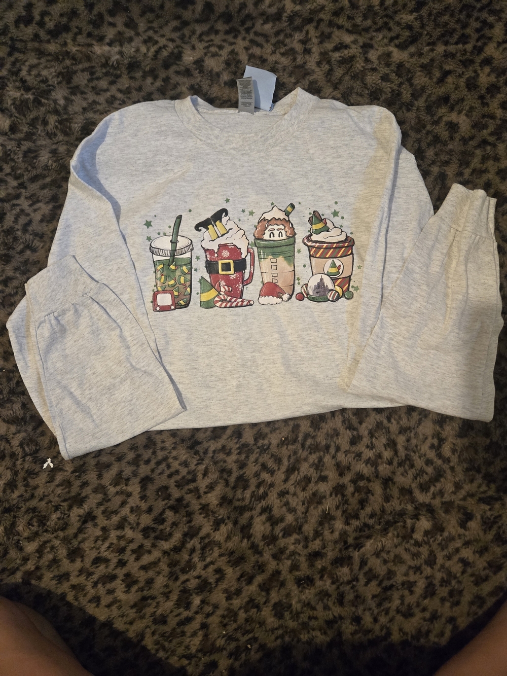 Gildan Kids Light Gray Holiday Beverage Graphic Pajama Set